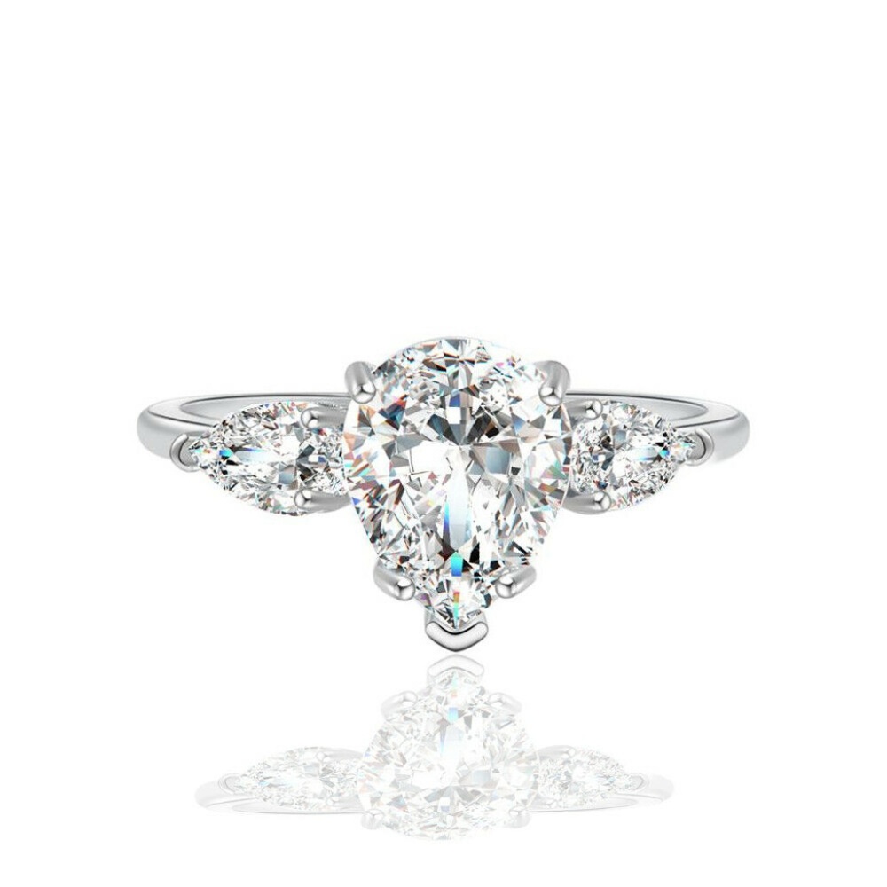 New 925 Silver Pear Cut White Sapphire Ring - Picture 3 of 3